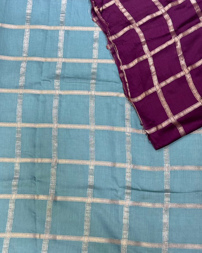 Pastel blue soft tussar crepe checks  saree