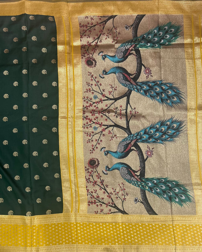 Bottle green n mustard yellow semi soft-10 silk saree