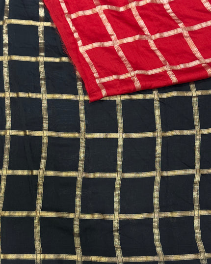 Black soft tussar crepe checks  saree