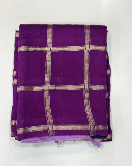 Purple soft tussar crepe checks  saree