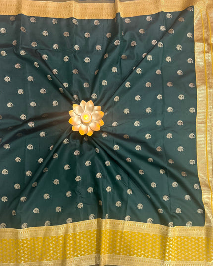 Bottle green n mustard yellow semi soft-10 silk saree