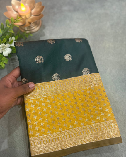 Bottle green n mustard yellow semi soft-10 silk saree