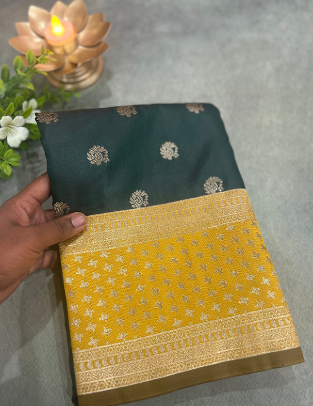Bottle green n mustard yellow semi soft-10 silk saree