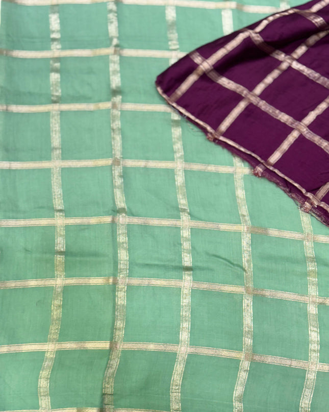 Pista green soft tussar crepe checks  saree