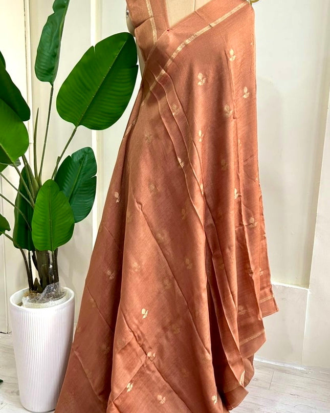 Light rust 08 jute linen saree