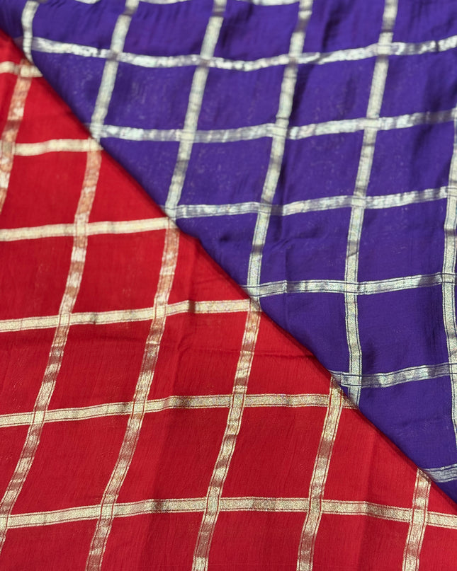 Red soft tussar crepe checks  saree