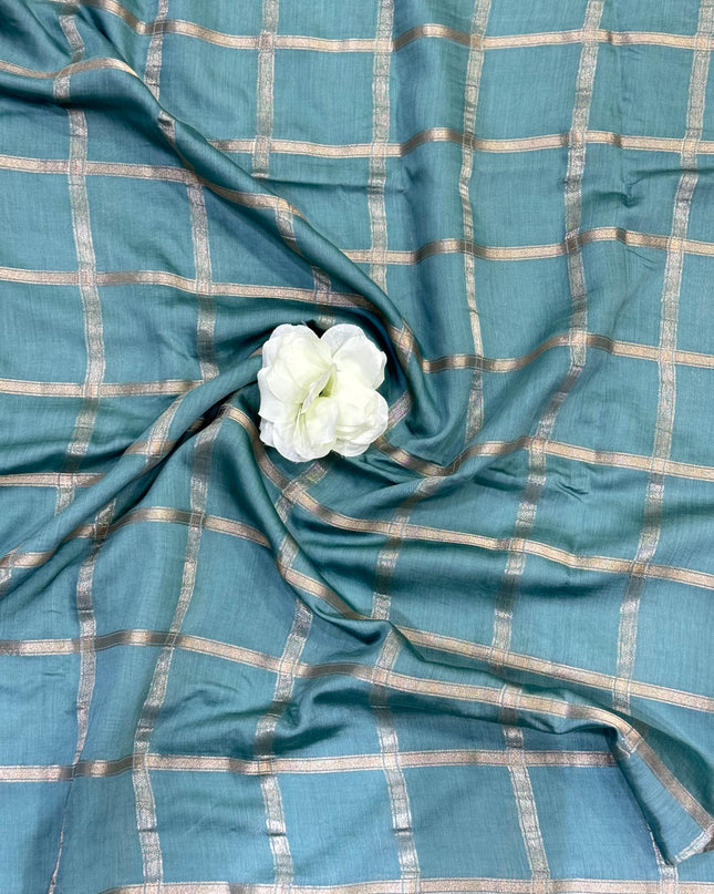 Pastel blue soft tussar crepe checks  saree