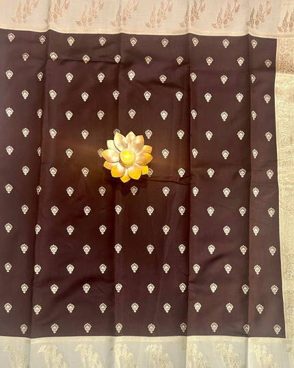 Chocolate Brown n light grey semi soft silk saree