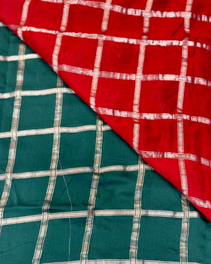 Green soft tussar crepe checks  saree