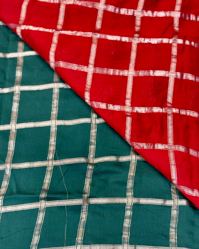 Green soft tussar crepe checks  saree