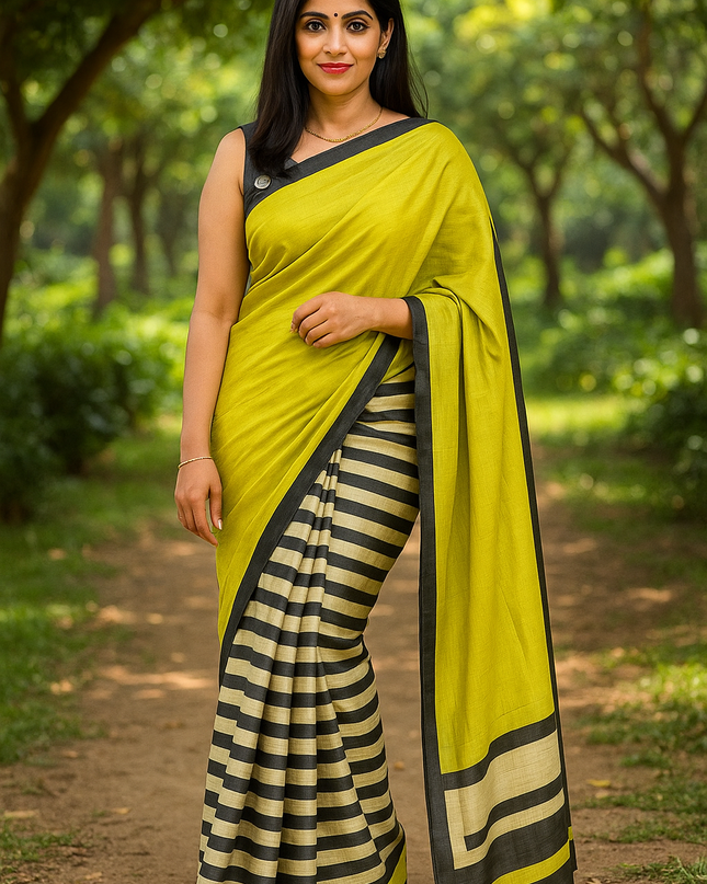 Black n white stripes yellow-09 saree