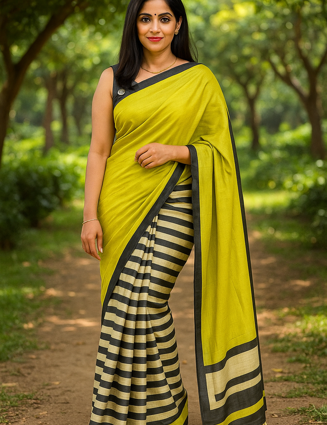 Black n white stripes yellow-09 saree