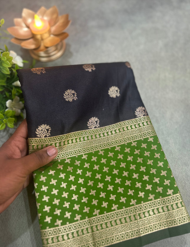 Black n green semi soft-10 silk saree