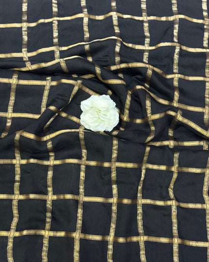 Black soft tussar crepe checks  saree