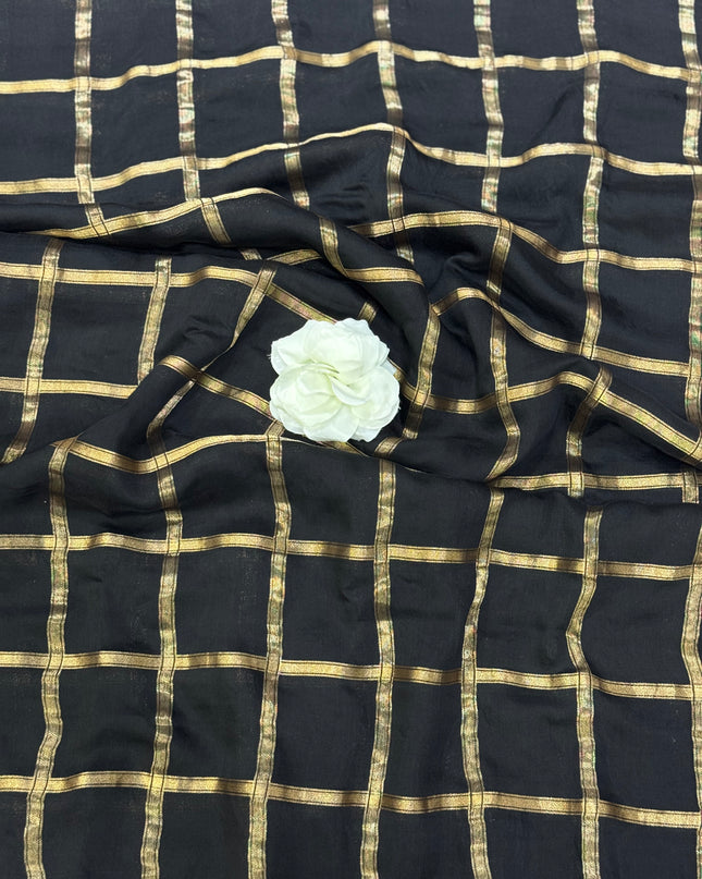 Black soft tussar crepe checks  saree