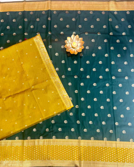 Bottle green n mustard yellow semi soft-10 silk saree