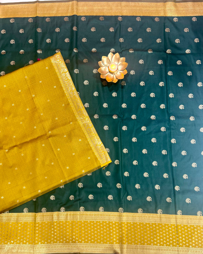 Bottle green n mustard yellow semi soft-10 silk saree
