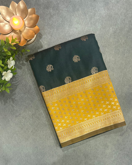Bottle green n mustard yellow semi soft-10 silk saree