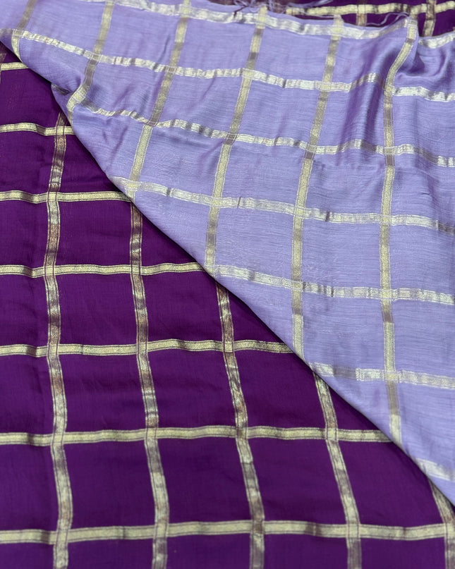Purple soft tussar crepe checks  saree