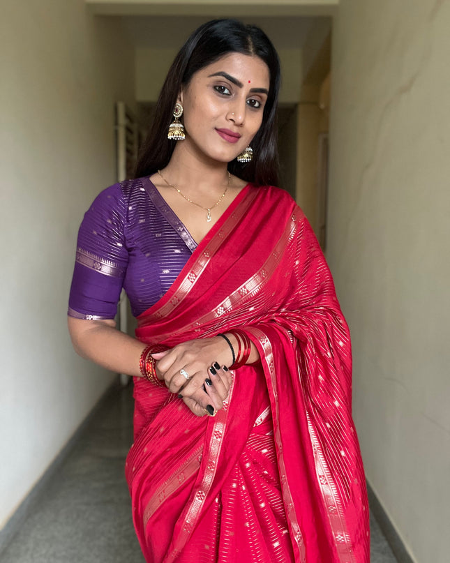Chandana red n purple stripes elegant wear saree