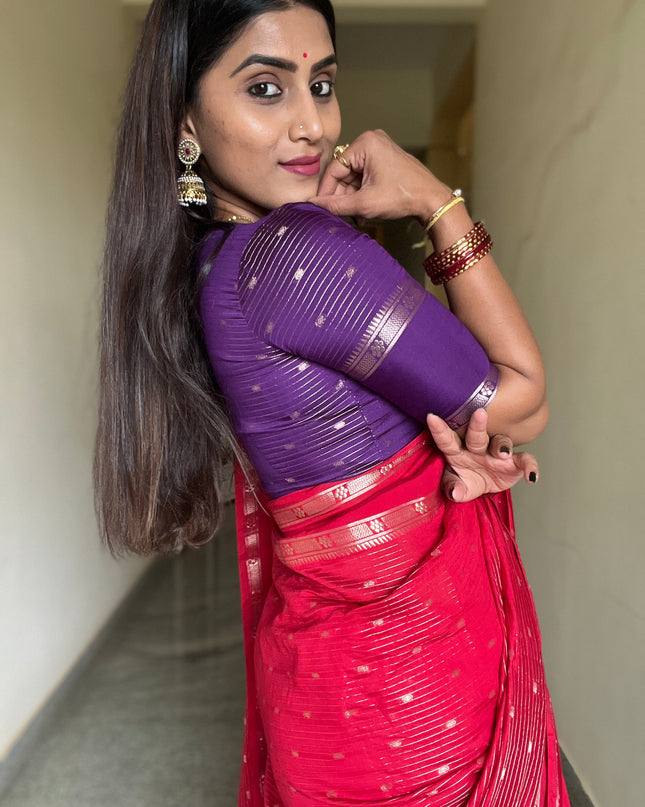Chandana red n purple stripes elegant wear saree