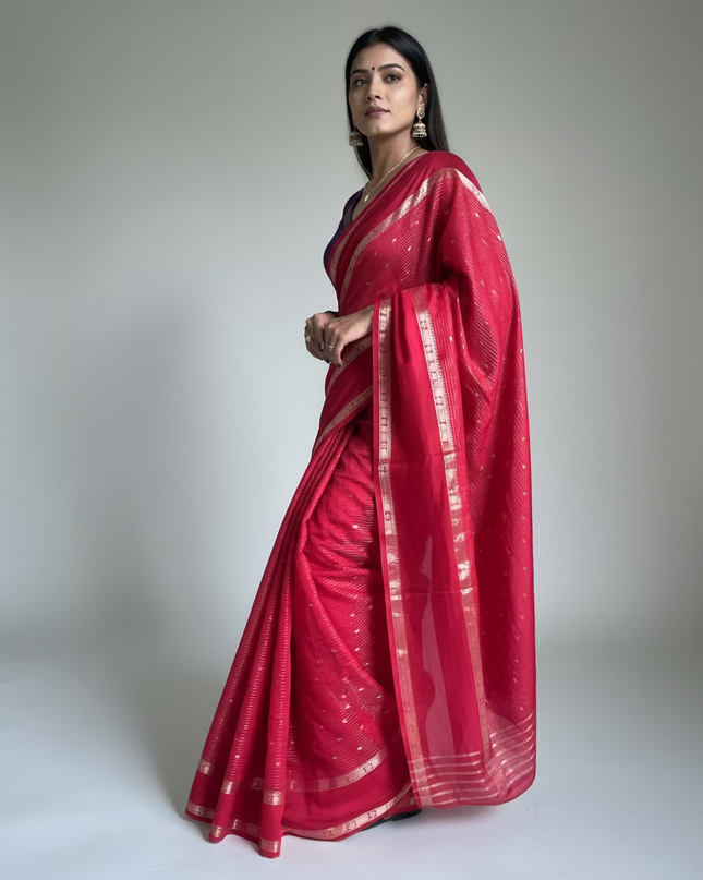 Chandana red n purple stripes elegant wear saree