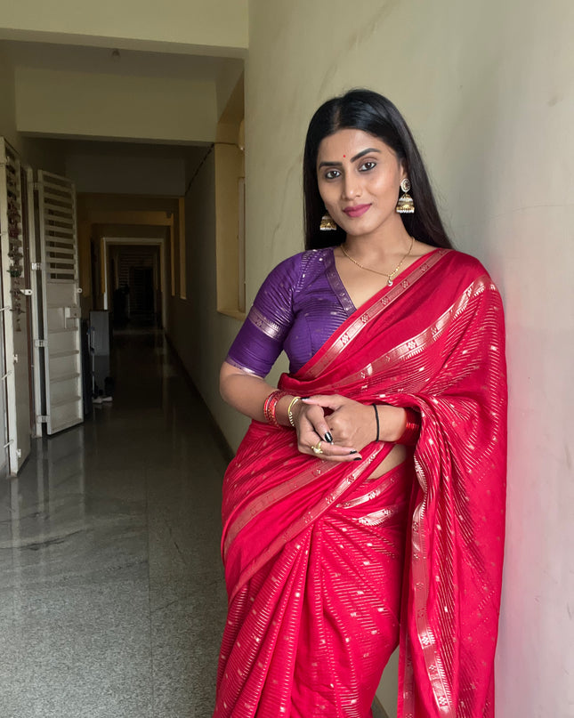 Chandana red n purple stripes elegant wear saree