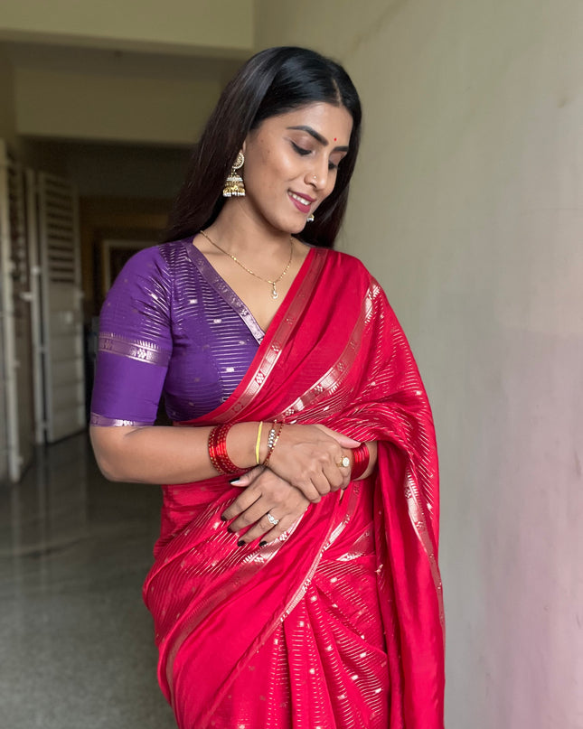 Chandana red n purple stripes elegant wear saree