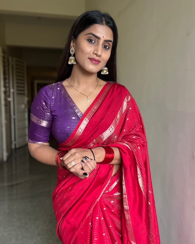 Chandana red n purple stripes elegant wear saree