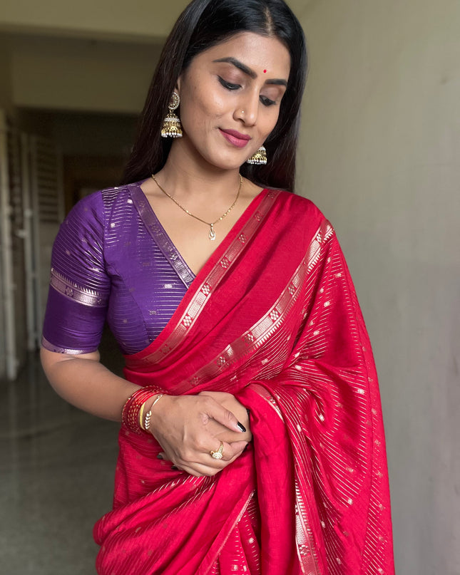 Chandana red n purple stripes elegant wear saree