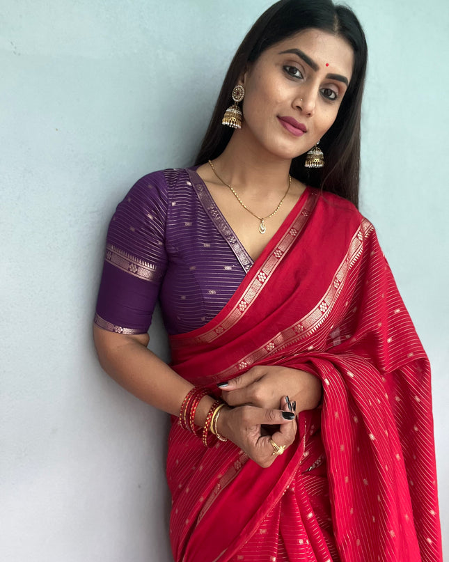 Chandana red n purple stripes elegant wear saree