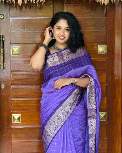 Raksha light purple checks soft tussar saree