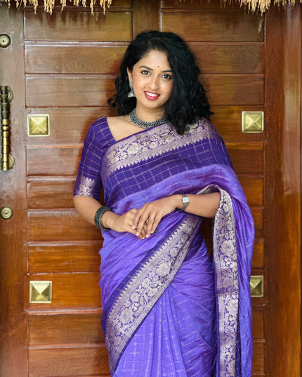Raksha light purple checks soft tussar saree