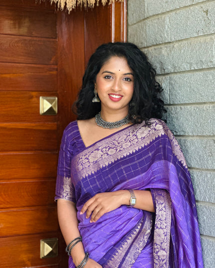 Raksha light purple checks soft tussar saree