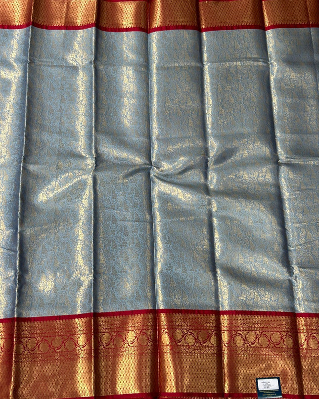Sky blue-01 red brocade semi kanchi silk saree