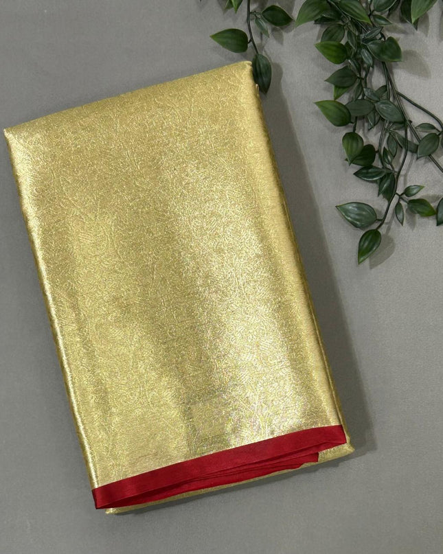 Golden n red brocade tissue semi silk saree