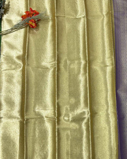 Golden n purple brocade tissue semi silk saree