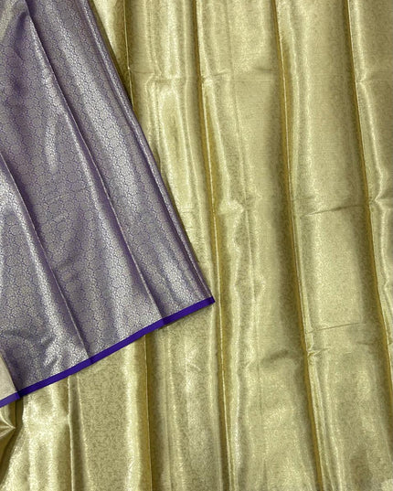Golden n purple brocade tissue semi silk saree