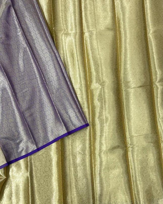Golden n purple brocade tissue semi silk saree