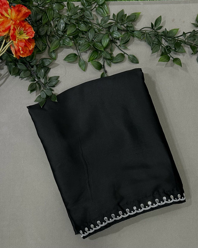 Shriya Saran inspired black satin saree- stitched blouse