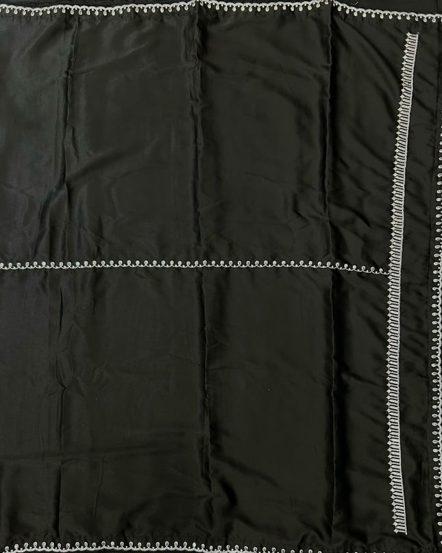 Shriya Saran inspired black satin saree- stitched blouse