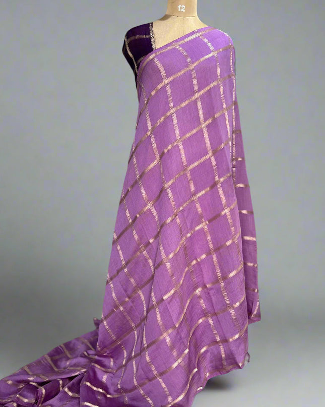 Lavender soft tussar crepe checks  saree