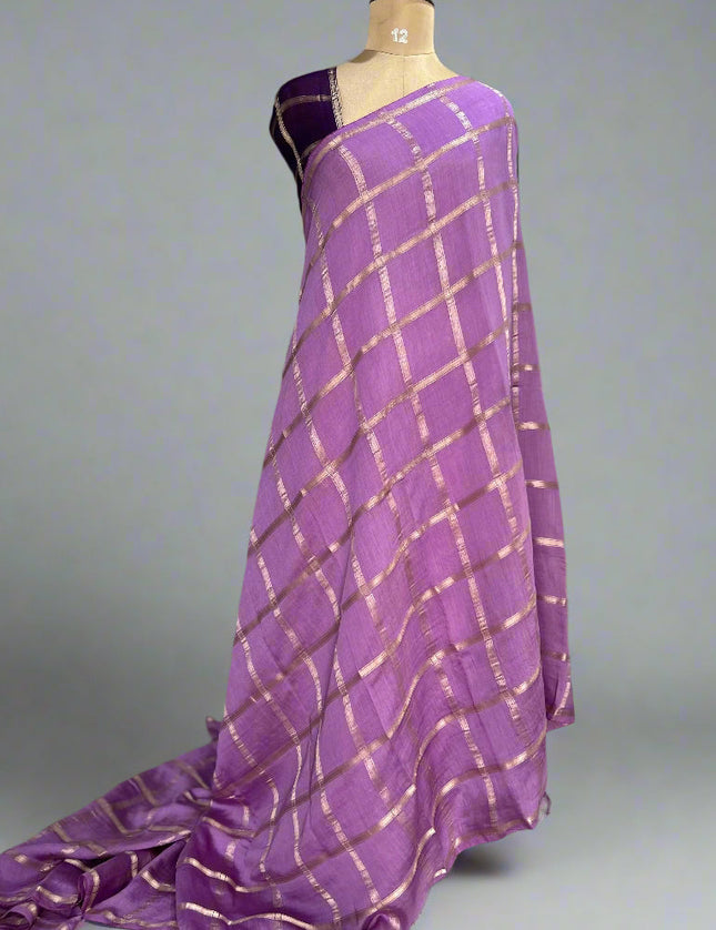 Lavender soft tussar crepe checks  saree
