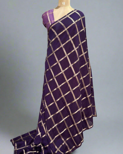 Purple soft tussar crepe checks saree
