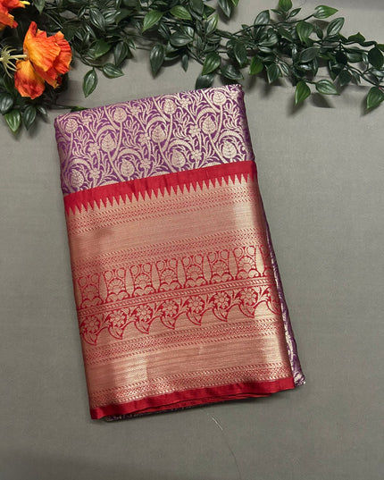 Purple brocade semi kanchi saree