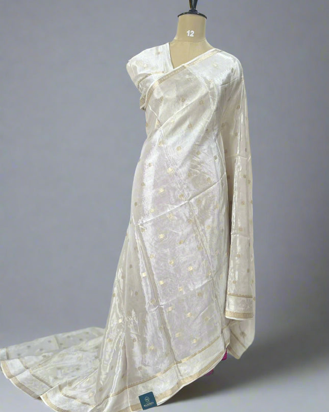 Cream orange 08 jute linen saree