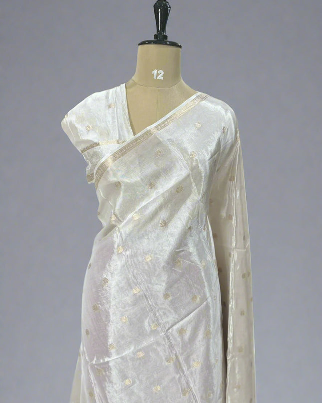 Cream orange 08 jute linen saree