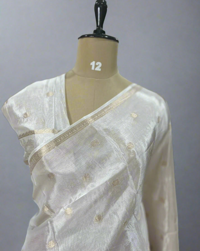 Cream orange 08 jute linen saree