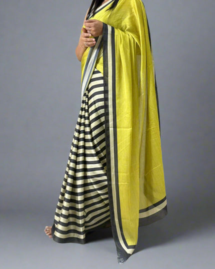 Black n white stripes yellow-09 saree