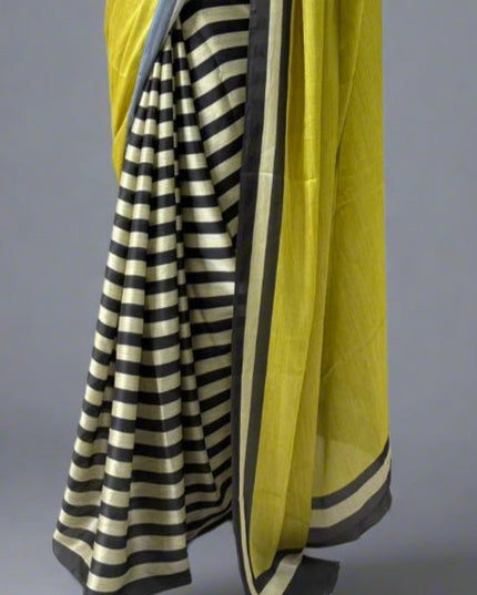 Black n white stripes yellow-09 saree